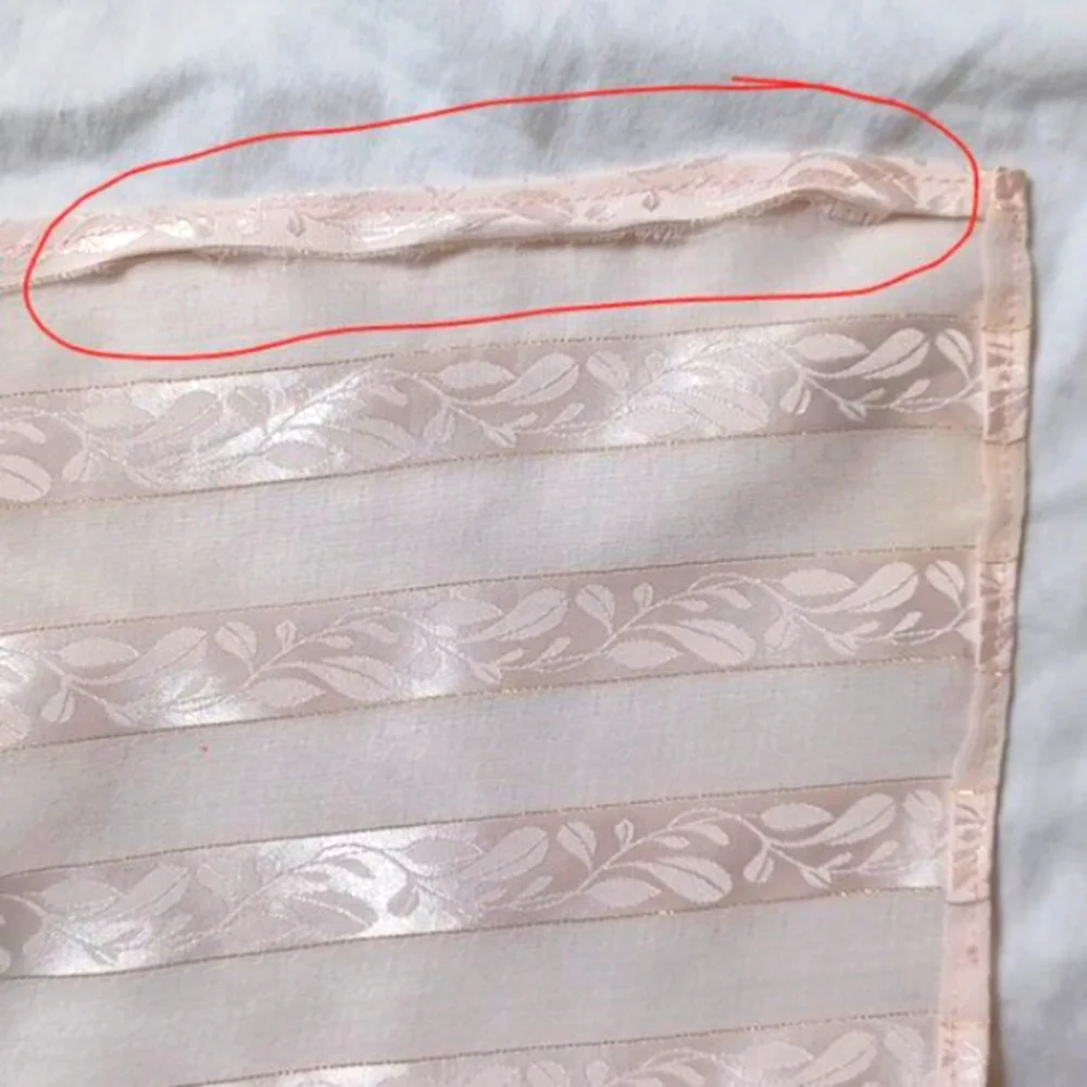 Vintage Handmade Sheer Scarf Pink & Gold Striped with Leaf Pattern, 36.5